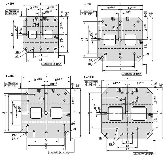 Tombstones, grey cast iron, double-sided, with pre-machined clamping faces