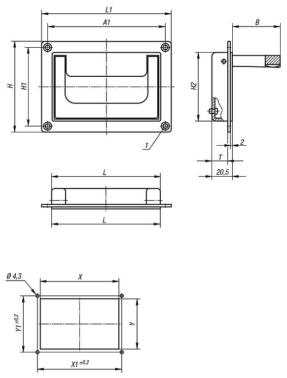 Recessed handle, aluminium, fold-down