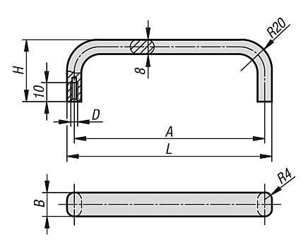 Pull handles, oval aluminium