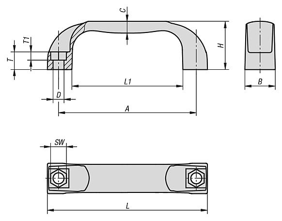 Pull handles, plastic, high temperature resistant