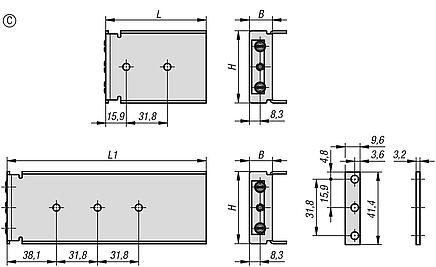 Mounting bracket, steel, for telescopic slides, Form C