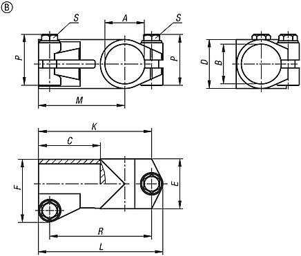 Tube clamps T-angle, stainless steel, Form B