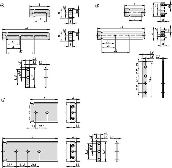 Mounting bracket, steel, for telescopic slides