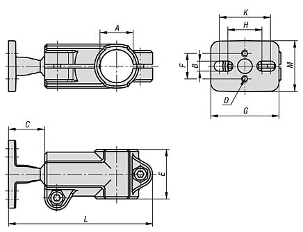 Tube clamps T-angle, plastic with ball joint