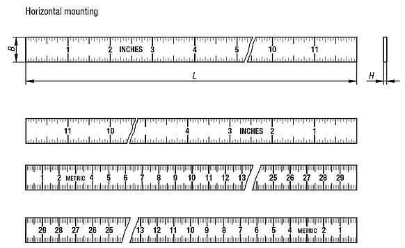 Stainless steel linear scales, self-adhesive - inch